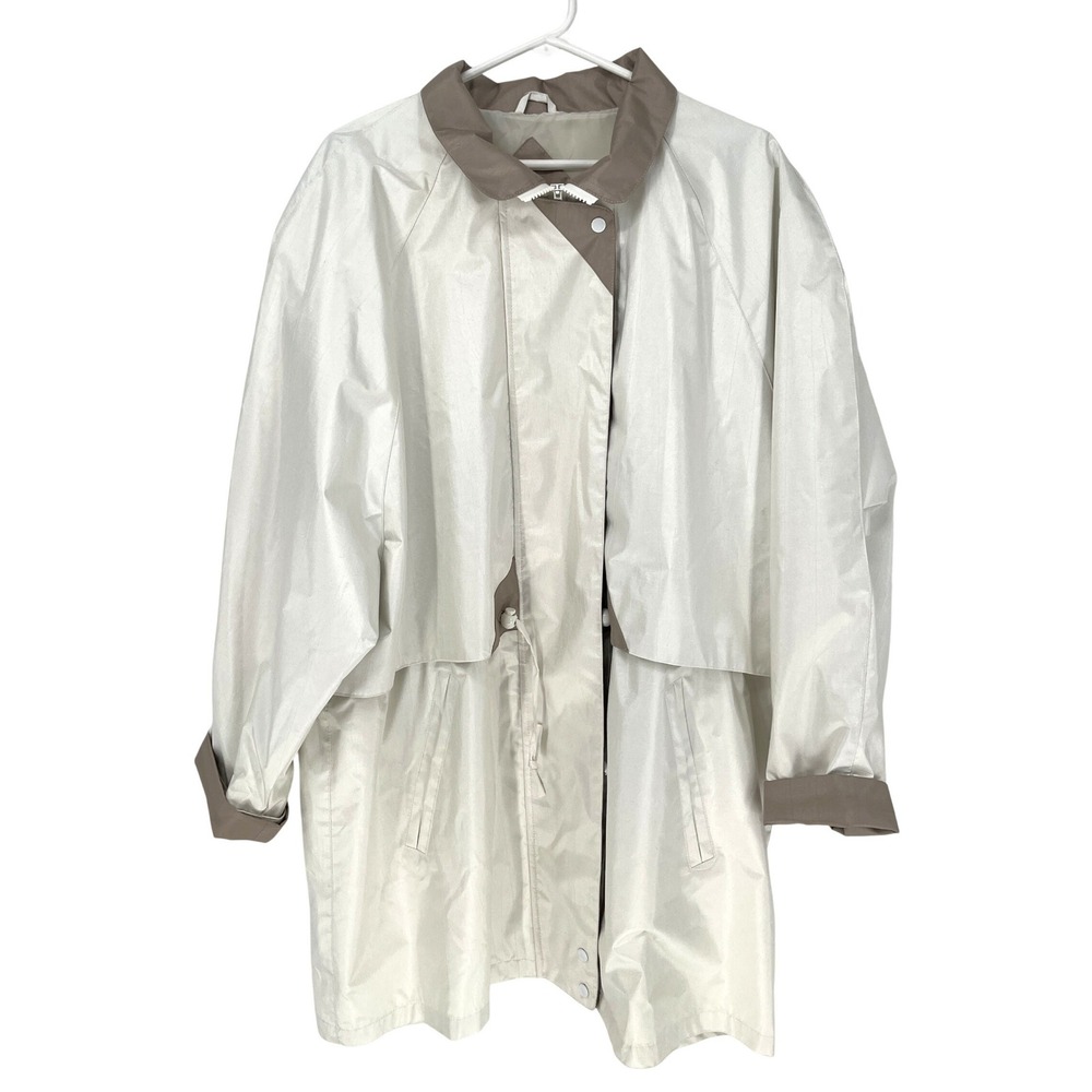 Essentials by Washington Vintage Ivory Taupe Womens 2X Rain Windbreaker Coat